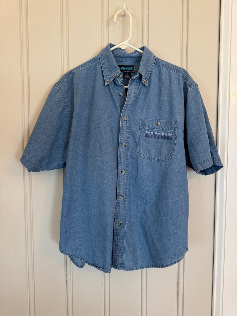 Y2K NASCAR Denim Shirt Get R Done Embroidered Button Front Workwear Medium